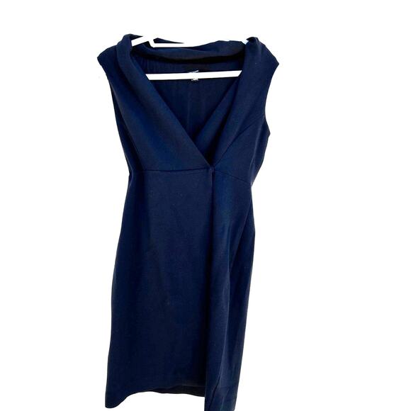Ann Taylor Petites V Neck Cross Over Button Wrap Dress, Black, Sleeveless, Sz 4P - Picture 1 of 6